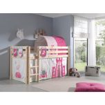 Vipack Pino Mid Sleeper Bed in Solid Pine with Pink Princess Accessories