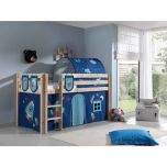 Vipack Pino Mid Sleeper Bed in Solid Pine with Blue Space Accessories