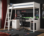 Astral Solid Wood Gaming High Sleeper Bed & Desk in White