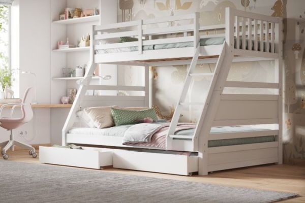 Theo Solid Wood Triple Bunk Bed in White Top Quality