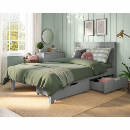 Stompa Classic Low End Small Grey Double Bed with Drawers