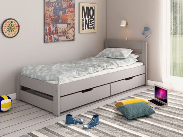 Astral Solid Wood Single Bed in Grey Free Delivery