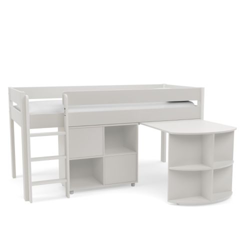 Stompa Uno Mid Sleeper in White with Desk & Cube Unit