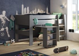 Steens for Kids Midsleeper Bed in Cool Grey with Pull Out Desk Bundle