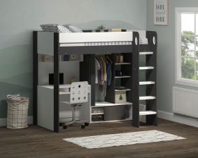 Flair Hampton High Sleeper Bed in White and Grey with Storage and Optional Desk