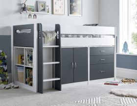 Lacy Storage Mid Sleeper Bed in White & Grey  - 3ft Single