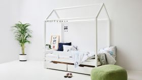 Hoppekids ECO Shorty Housebed with Safety Rail & Drawers in White