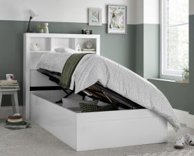 Oscar White Wooden Ottoman Storage Bed - 3ft Single