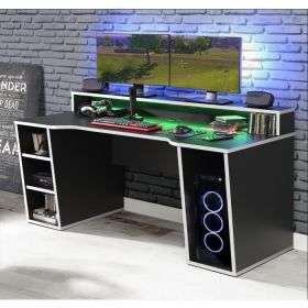 Morpheus Black Gaming Desk with White Trim and LED Lights