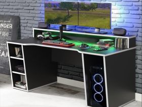 Morpheus Black Gaming Desk with White Trim and LED Lights