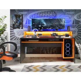 Morpheus Black & Orange Gaming Desk with LED Lights