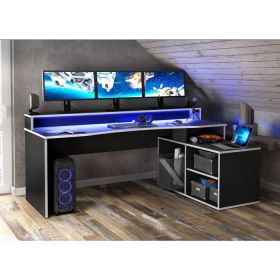 Morpheus Black Storage Gaming Desk with LED Lights