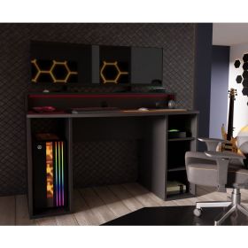Morpheus Black Gaming Desk with LED Lights and 2 Shelves