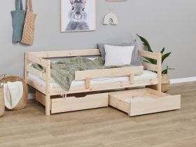 Hoppekids ECO Shorty Daybed with Safety Rail & Drawers in Natural Pine