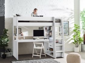 Julian Bowen Blaze Gaming High Sleeper Bed in White with Desk & Shelving 