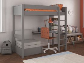 Stompa Classic High Sleeper Bed in Grey with Integrated Desk, Shelving and Chair Bed