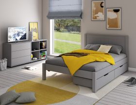 Stompa Classic Low End Double Bed in Grey with Drawers