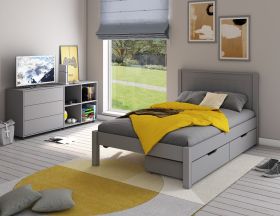 Stompa Classic Low End Small Double Bed in Grey with Drawers