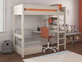 Stompa Classic High Sleeper Bed in White with Integrated Desk, Shelving and Chair Bed