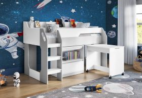 Flair Lulu Mid Sleeper With Storage and Desk in White and Grey