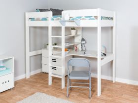 Stompa Duo 4 White High Sleeper Bed with Integrated Desk, Shelving & 3 Drawer Chest