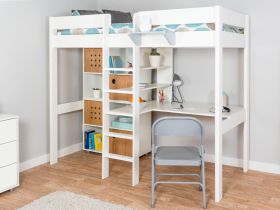 Stompa Duo 6 White High Sleeper Bed with Integrated Desk, Shelving & Multi Storage Unit