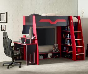 Julian Bowen Eagle Gaming High Sleeper Bed in Black & Red