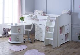 Kids Avenue Eli E Mid Sleeper Cabin Bed with Pull Out Desk, Drawers & Bookcase