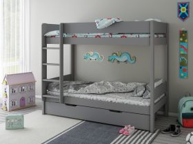 Kids Avenue Estella Grey Bunk Bed with Pull Out Drawer