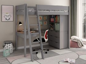 Kids Avenue Estella High Sleeper 3 Bed with Storage & Desk in Grey