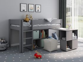 Kids Avenue Estella 1 Mid Sleeper Bed with Pull Out Desk and Storage Cube Unit in Grey