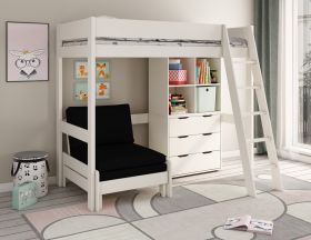 Kids Avenue Estella White High Sleeper Bed with Storage & Black Futon