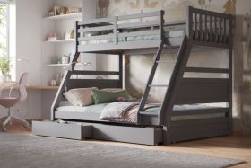 Theo Solid Wood Triple Bunk Bed with Underbed Storage in Grey