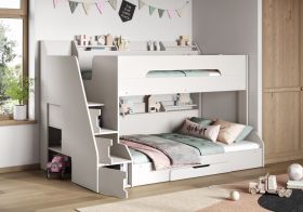 Flair Slick Staircase Triple Bunk Bed in White with Shelves & Drawers