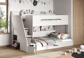 Flair Slick Staircase Triple Bunk Bed in White with Shelves & Drawers