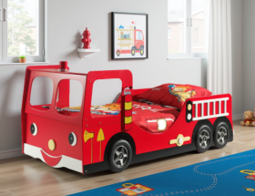 Vipack Fire Truck Single Bed in Red + FREE Fire & Rescue Bedding Set