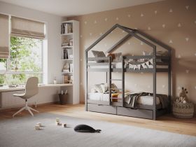 Flair Nest House Bunk Bed in Grey with Optional Trundle / Storage