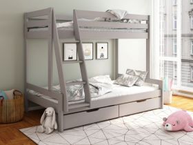 Astral Solid Wood Triple Bunk Bed with Optional Drawers in Grey