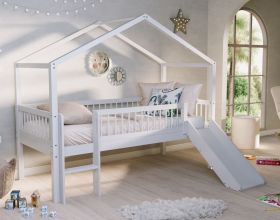 Vipack Forrest House Bed with Slide in White Beech