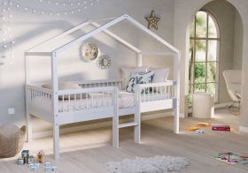 Vipack Forrest House Bed with Ladder in White Beech