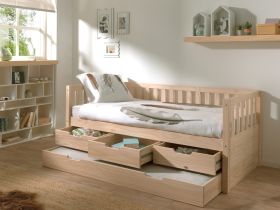 Vipack Fritz Captains Bed in Milky Pine with Underbed Trundle Drawer