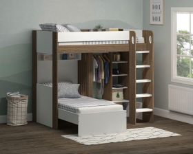 Flair Hampton L Shape Bunk Bed in White and Walnut
