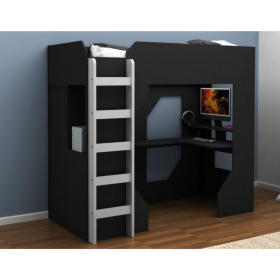 Kidsaw Kudl Gaming High Sleeper Bed in Black with Desk & Shelving