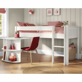 Stompa Classic White Mid Sleeper with Pull Out Desk - UK Single Size