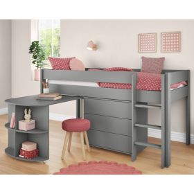Stompa Uno Grey Mid Sleeper Bed with Pull Out Desk & 3 Drawer Chest