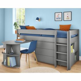 Stompa Uno Grey Mid Sleeper Bed with Pull Out Desk, Cube Unit & 3 Drawer Chest