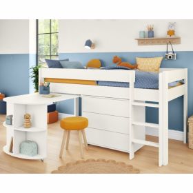 Stompa Uno White Mid Sleeper Bed with Pull Out Desk & 3 Drawer Chest
