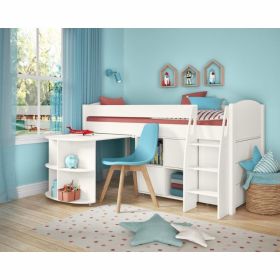 Stompa Uno S Mid Sleeper with Pull Out Desk, Cube and 3 Drawer Chest 