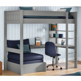 Stompa Classic High Sleeper Bed in Grey with Integrated Desk, Shelving and Blue Chair Bed
