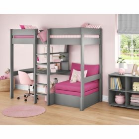 Stompa Uno Grey High Sleeper With Desk, Shelving & Pink Chair Bed